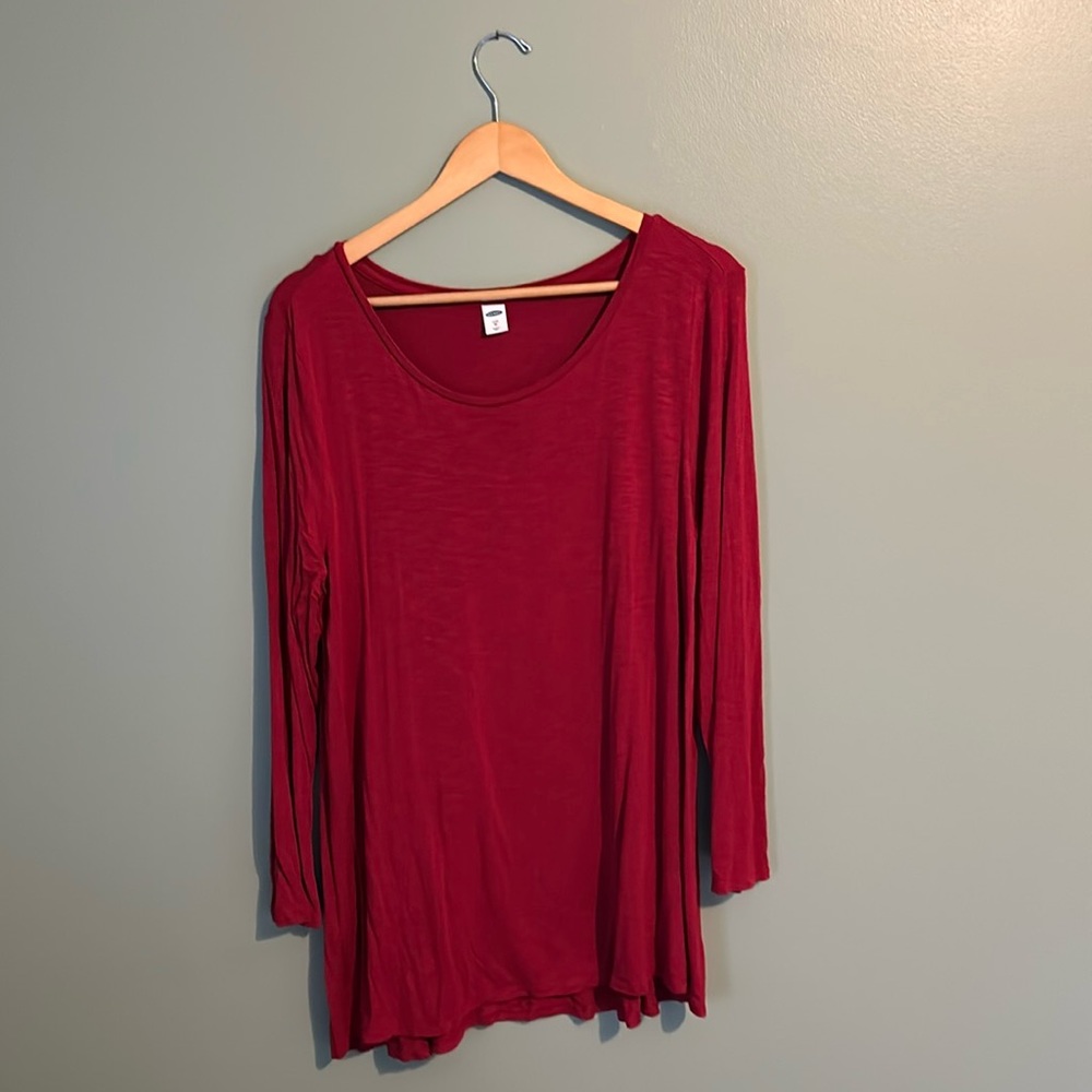 Old Navy - Burgundy Luxe Woman's Scoop-neck Long Sleeve Tee - X-Large